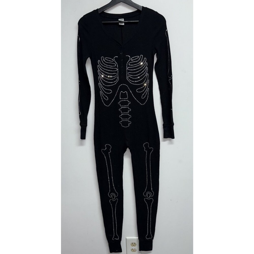 Victoria Secret Pink Skeleton Thermal Sleep One Piece Pajama Diamante Womens XS